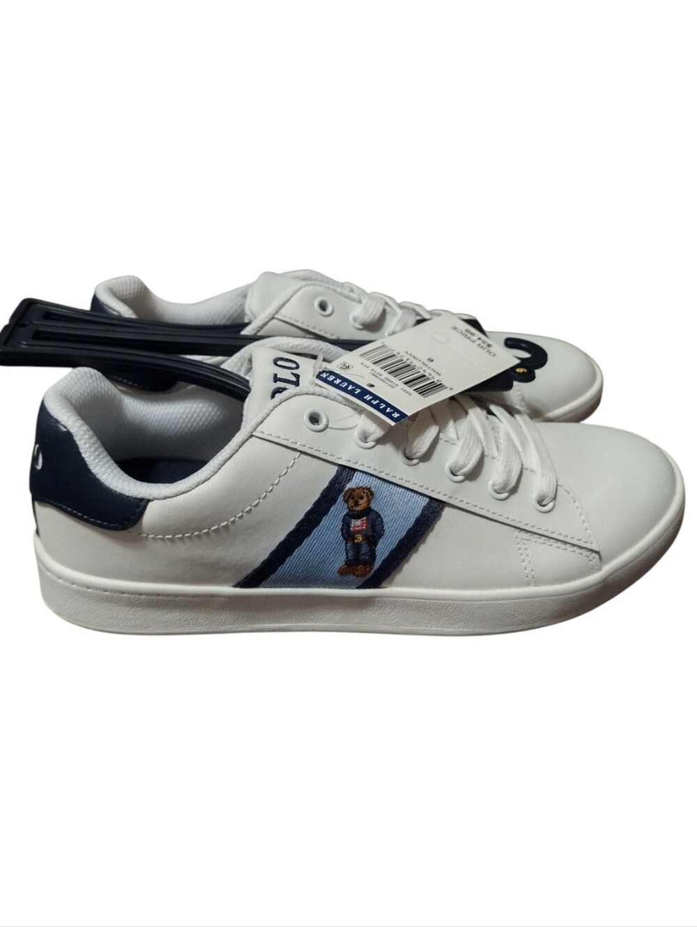 Polo by Ralph Lauren White Kids Sneakers with Navy Accent and Bear Patch